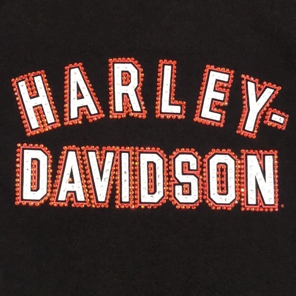 Harley-Davidson Black Round Neck Rhinestone Embellished T-Shirt size L - Picture 5 of 9